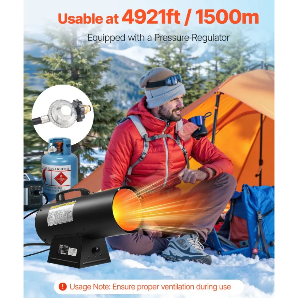 VEVOR Propane Heater, 60000BTU Forced Air Propane Heater with Stepless Temp Settings & security Protection, Portable Garage/Shop Barrel Heater for Garages, Job Sites,Indoor/Outdoor