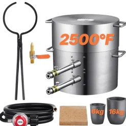 VEVOR Propane Melting Furnace Kit, 16KG/35lbs Gas Metal Melting Furnace Kit, Dual Burner Foundry Home Kiln with Crucibles and Tongs, Smelting Casting Tool for Gold Silver Copper Aluminum Metal Recycle