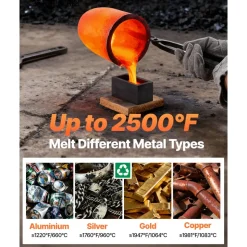 VEVOR Propane Melting Furnace Kit, 8KG/18lbs Gas Metal Melting Furnace Kit, Foundry Home Kiln with Crucible, Tongs, Wooden Handle, Smelting Casting Tool for Gold Silver Copper Aluminum Metal Recycle