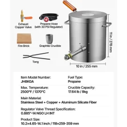 VEVOR Propane Melting Furnace Kit, 8KG/18lbs Gas Metal Melting Furnace Kit, Foundry Home Kiln with Crucible, Tongs, Wooden Handle, Smelting Casting Tool for Gold Silver Copper Aluminum Metal Recycle