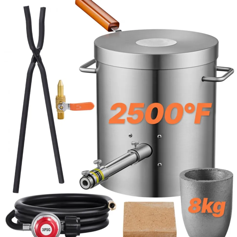 VEVOR Propane Melting Furnace Kit, 8KG/18lbs Gas Metal Melting Furnace Kit, Foundry Home Kiln with Crucible, Tongs, Wooden Handle, Smelting Casting Tool for Gold Silver Copper Aluminum Metal Recycle