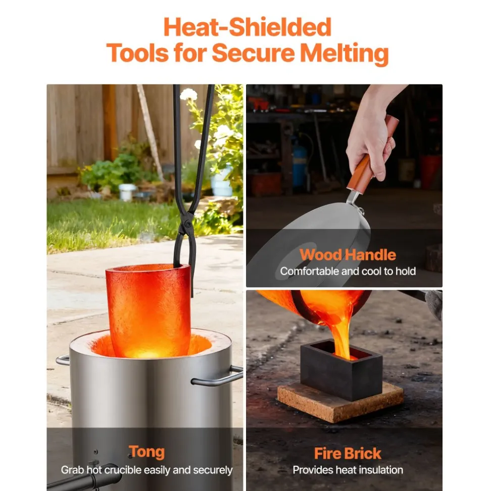 VEVOR Propane Melting Furnace Kit, 8KG/18lbs Gas Metal Melting Furnace Kit, Foundry Home Kiln with Crucible, Tongs, Wooden Handle, Smelting Casting Tool for Gold Silver Copper Aluminum Metal Recycle