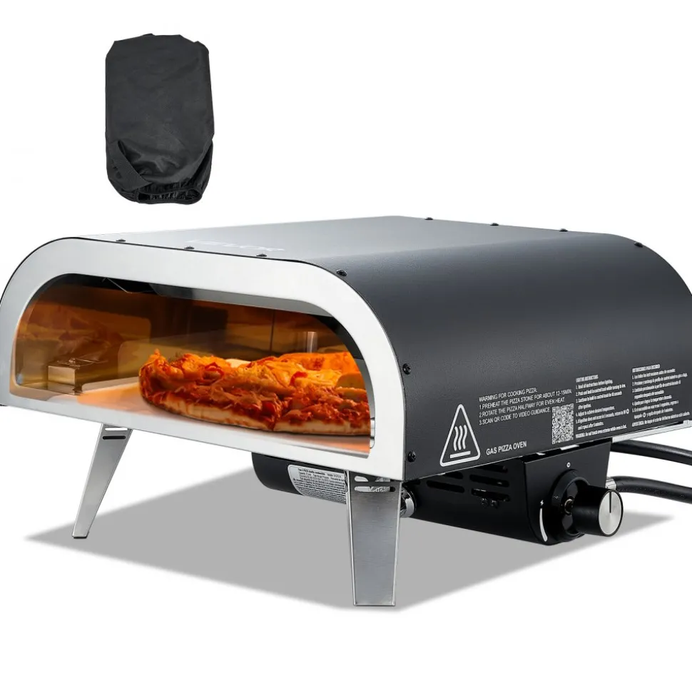 VEVOR Propane Outdoor Pizza Oven, 12 Inch Gas Pizza Maker, Portable Pizza-Cooker with Thickened Pizza-Stone, Carry Bag, Pizza-Oven for Outside Backyard Patio Camping, Black