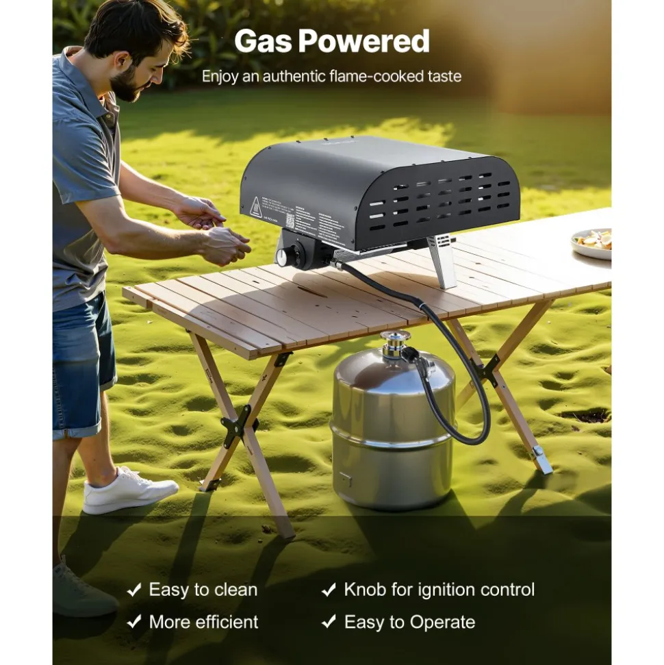 VEVOR Propane Outdoor Pizza Oven, 12 Inch Gas Pizza Maker, Portable Pizza-Cooker with Thickened Pizza-Stone, Carry Bag, Pizza-Oven for Outside Backyard Patio Camping, Black