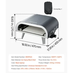 VEVOR Propane Outdoor Pizza Oven, 12 Inch Gas Pizza Maker, Portable Pizza-Cooker with Thickened Pizza-Stone, Carry Bag, Pizza-Oven for Outside Backyard Patio Camping, Black