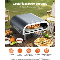 VEVOR Propane Outdoor Pizza Oven, 12 Inch Gas Pizza Maker, Portable Pizza-Cooker with Thickened Pizza-Stone, Carry Bag, Pizza-Oven for Outside Backyard Patio Camping, Black