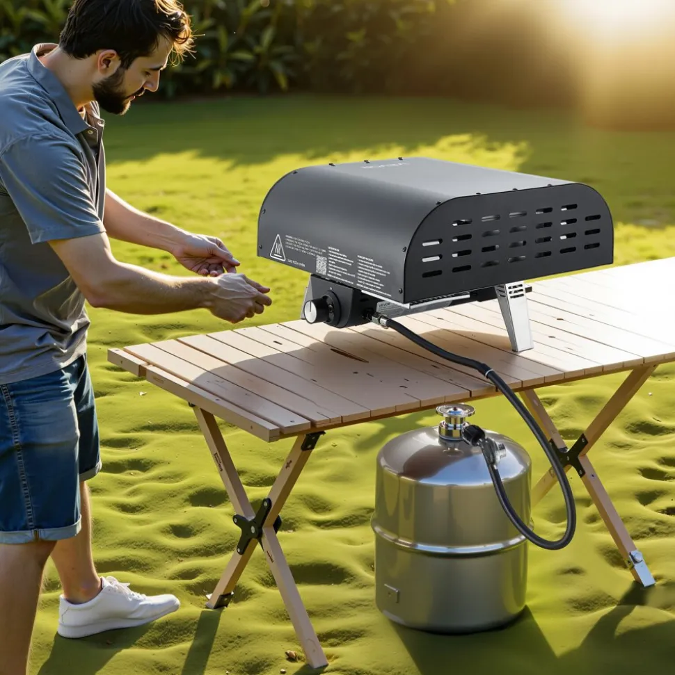 VEVOR Propane Outdoor Pizza Oven, 12 Inch Gas Pizza Maker, Portable Pizza-Cooker with Thickened Pizza-Stone, Carry Bag, Pizza-Oven for Outside Backyard Patio Camping, Black