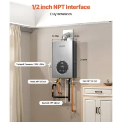 VEVOR Propane Tankless Water Heater, 4.3Gal Indoor 100000 BTU Instant Hot Water Heater, Smart Temperature Control & Clear LED Display & Multiple Security Protections for Whole House, Silver Gray