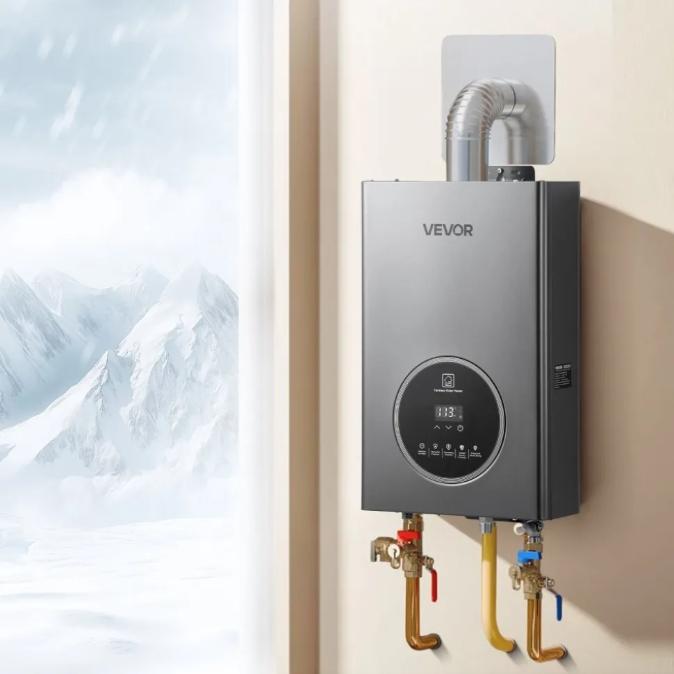 VEVOR Propane Tankless Water Heater, 4.3Gal Indoor 100000 BTU Instant Hot Water Heater, Smart Temperature Control & Clear LED Display & Multiple Security Protections for Whole House, Silver Gray
