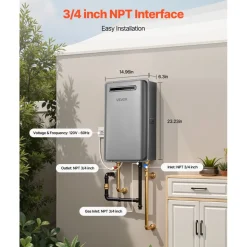 VEVOR Propane Tankless Water Heater, 5.3Gal Outdoor 120000 BTU Instant Hot Water Heater, Smart Temperature Control & 3/4 inch NPT Interface& Multiple Security Protections for Whole House, Silver Gray