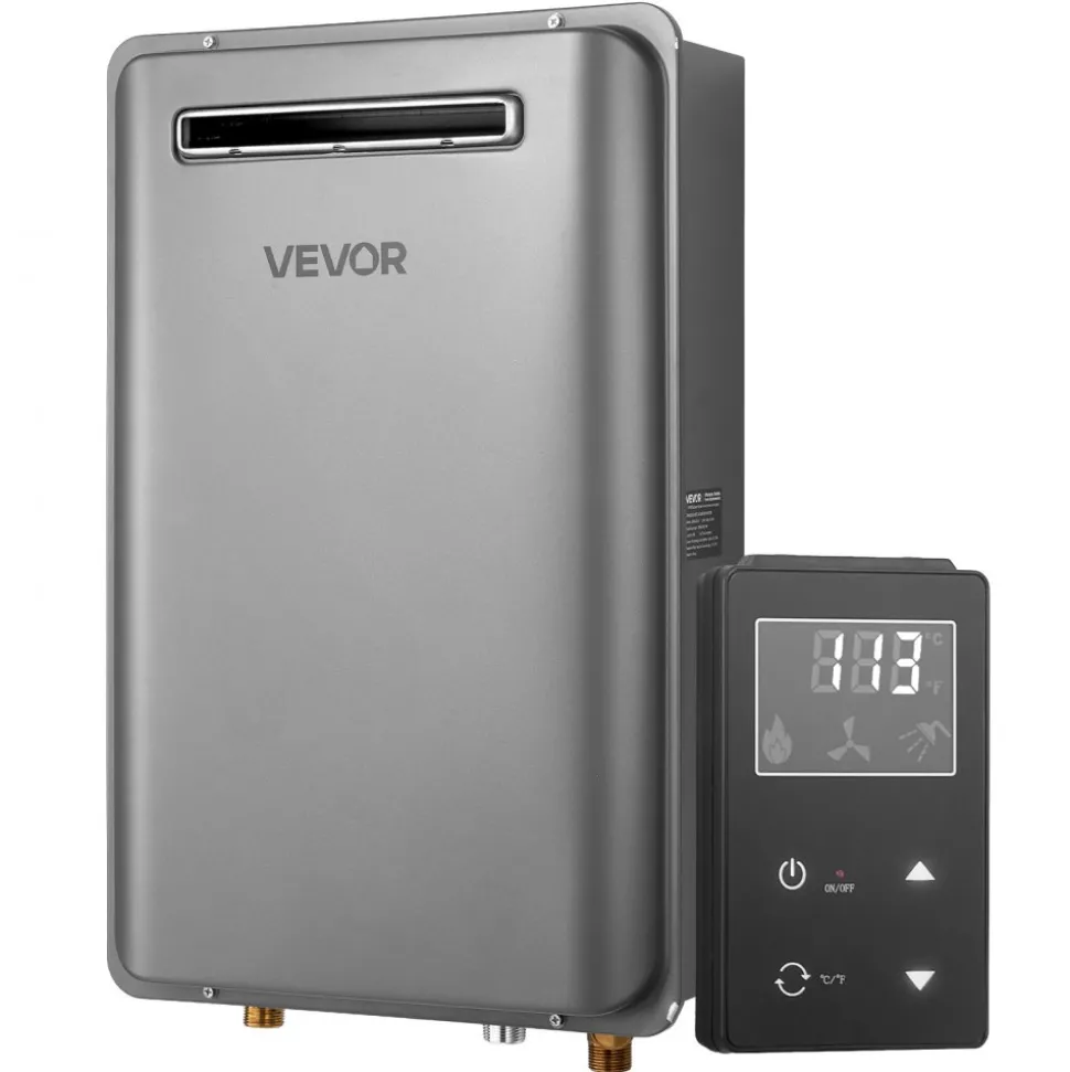 VEVOR Propane Tankless Water Heater, 5.3Gal Outdoor 120000 BTU Instant Hot Water Heater, Smart Temperature Control & 3/4 inch NPT Interface& Multiple Security Protections for Whole House, Silver Gray
