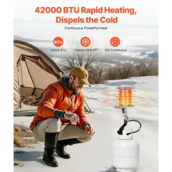 VEVOR Propane Tank Top Heater, 42000 BTU Rapid Heating 360-Degree Infrared Radiant Tank Top Gas Heater, Stepless Temperature Adjustment for Ice Fishing/ Hunting/Outdoor Work, Single Burner