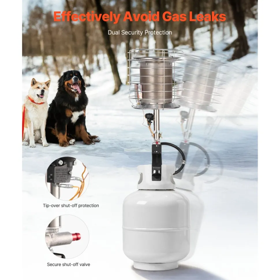 VEVOR Propane Tank Top Heater, 42000 BTU Rapid Heating 360-Degree Infrared Radiant Tank Top Gas Heater, Stepless Temperature Adjustment for Ice Fishing/ Hunting/Outdoor Work, Single Burner