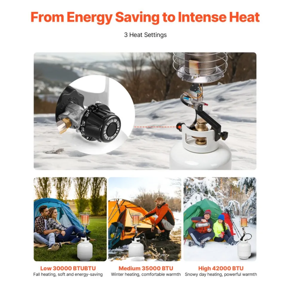 VEVOR Propane Tank Top Heater, 42000 BTU Rapid Heating 360-Degree Infrared Radiant Tank Top Gas Heater, Stepless Temperature Adjustment for Ice Fishing/ Hunting/Outdoor Work, Single Burner