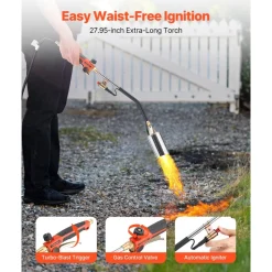 VEVOR Propane Torch Weed Burner, High Output 1,800,000 BTU with 10 ft Hose, Heavy Duty Blow Torch with Adjustable Flame and Turbo Trigger Push Button Igniter, Flamethrower Kit for Garden Ice Snow Road