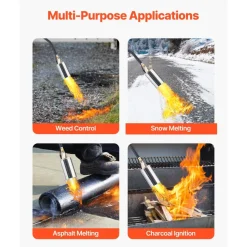 VEVOR Propane Torch Weed Burner, High Output 1,800,000 BTU with 10 ft Hose, Heavy Duty Blow Torch with Adjustable Flame and Turbo Trigger Push Button Igniter, Flamethrower Kit for Garden Ice Snow Road