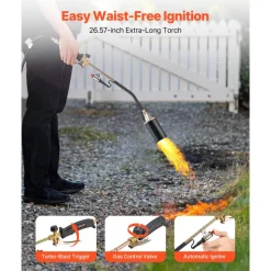 VEVOR Propane Torch Weed Burner, High Output 1,800,000 BTU with 10 ft Hose, Heavy Duty Blow Torch with Adjustable Flame & Turbo Trigger Push Button Auto Igniter, Flamethrower for Garden Ice Snow Road