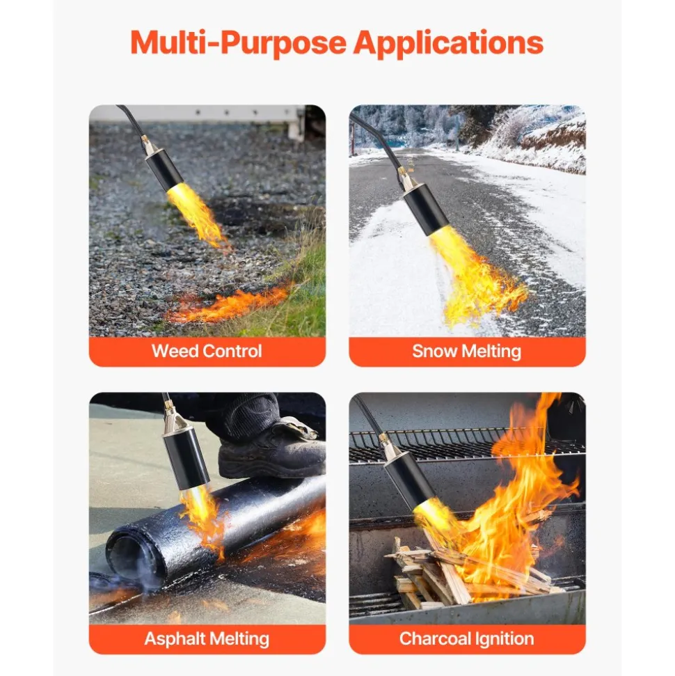 VEVOR Propane Torch Weed Burner, High Output 1,800,000 BTU with 10 ft Hose, Heavy Duty Blow Torch with Adjustable Flame & Turbo Trigger Push Button Auto Igniter, Flamethrower for Garden Ice Snow Road