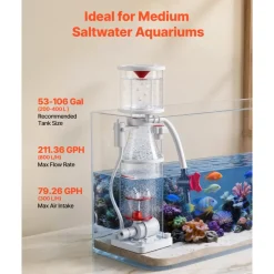 VEVOR Protein Skimmer for 53-106 Gal Saltwater Aquariums Internal with Pump, Protein Skimmer with DC Pinwheel Pump, Adjustable Control, Air Silencer, for 53-106 Gallon Saltwater Aquariums & Reef Tank