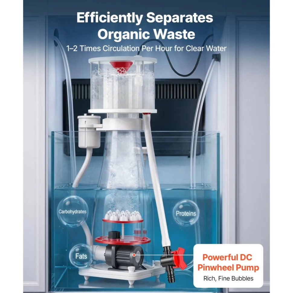 VEVOR Protein Skimmer for 106-185 Gal Saltwater Aquariums In Sump with Pump, Protein Skimmer with DC Pinwheel Pump, Adjustable Control, for 106-185 Gal Saltwater Aquarium & Reef Tank, In Sump Use Only