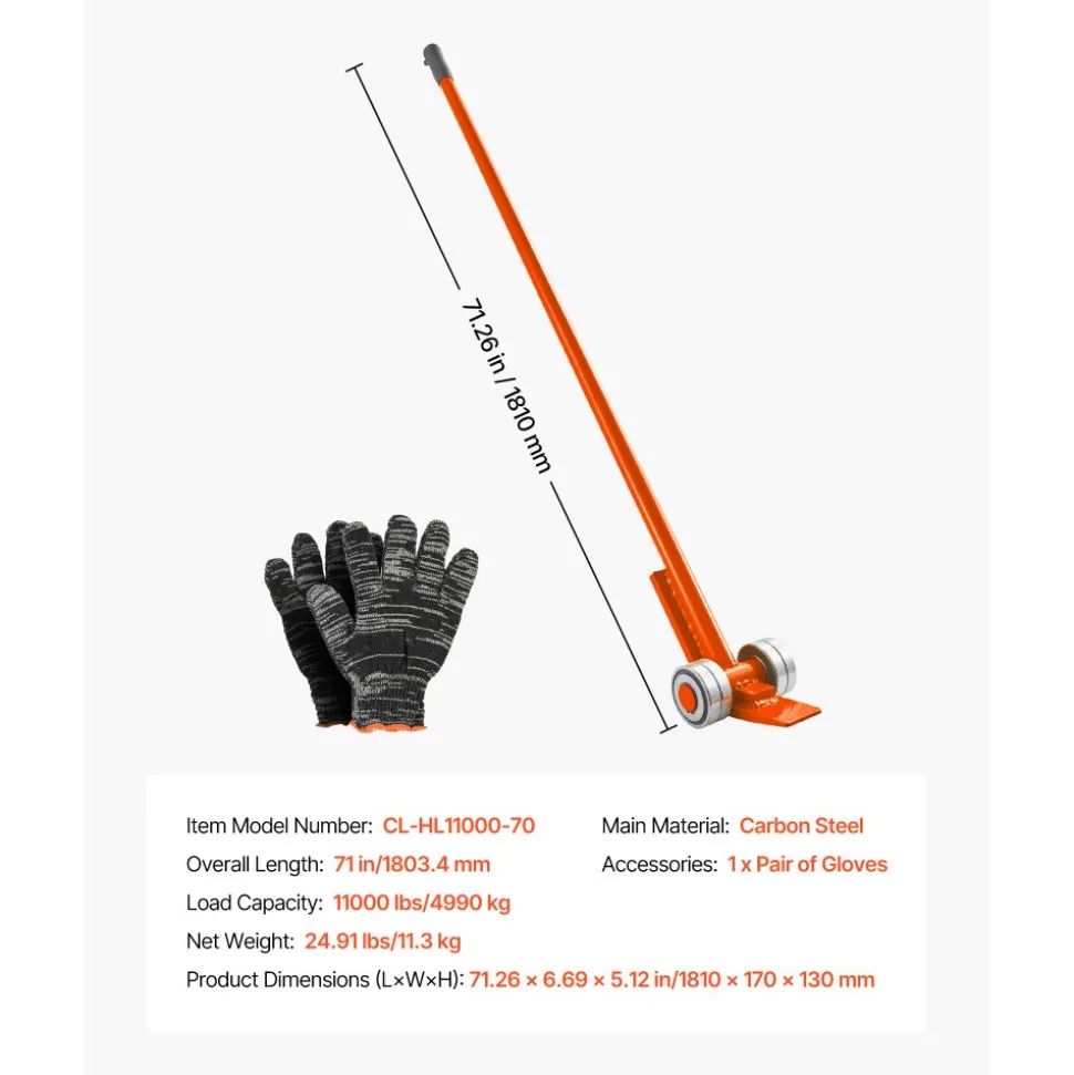 VEVOR Prylever Bar, 11000 lbs Weight Capacity, 67 Inch Carbon Steel Handle Lever Dolly, Pry Lever Bar with Wheels for Large Pallets, Heavy Items, Concrete Blocks, Heavy Duty Equipment Handling