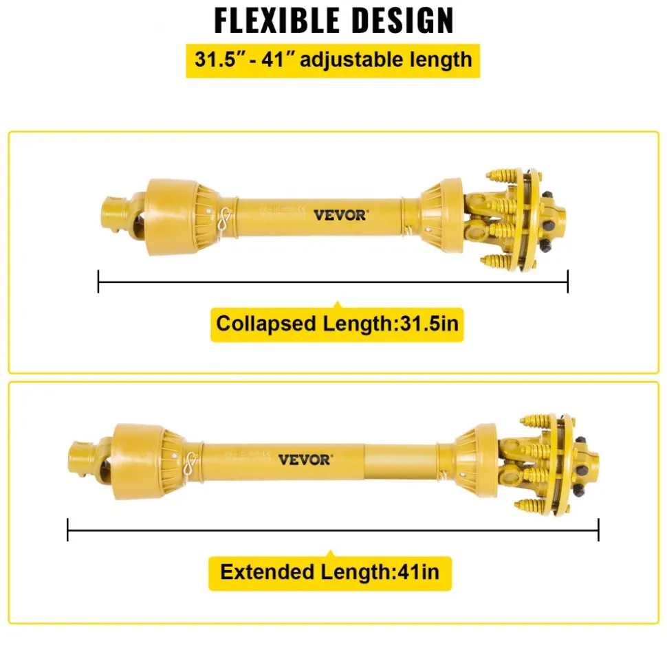 VEVOR PTO Shaft, 1-3/8" PTO Drive Shaft, 6 Spline Both Ends PTO Driveline Shaft, Series 5 Tractor PTO Shaft, 43"-57" Brush Hog PTO Shaft, Black PTO Shaft with Slip Clutch for Bush Hog/Finish Mower