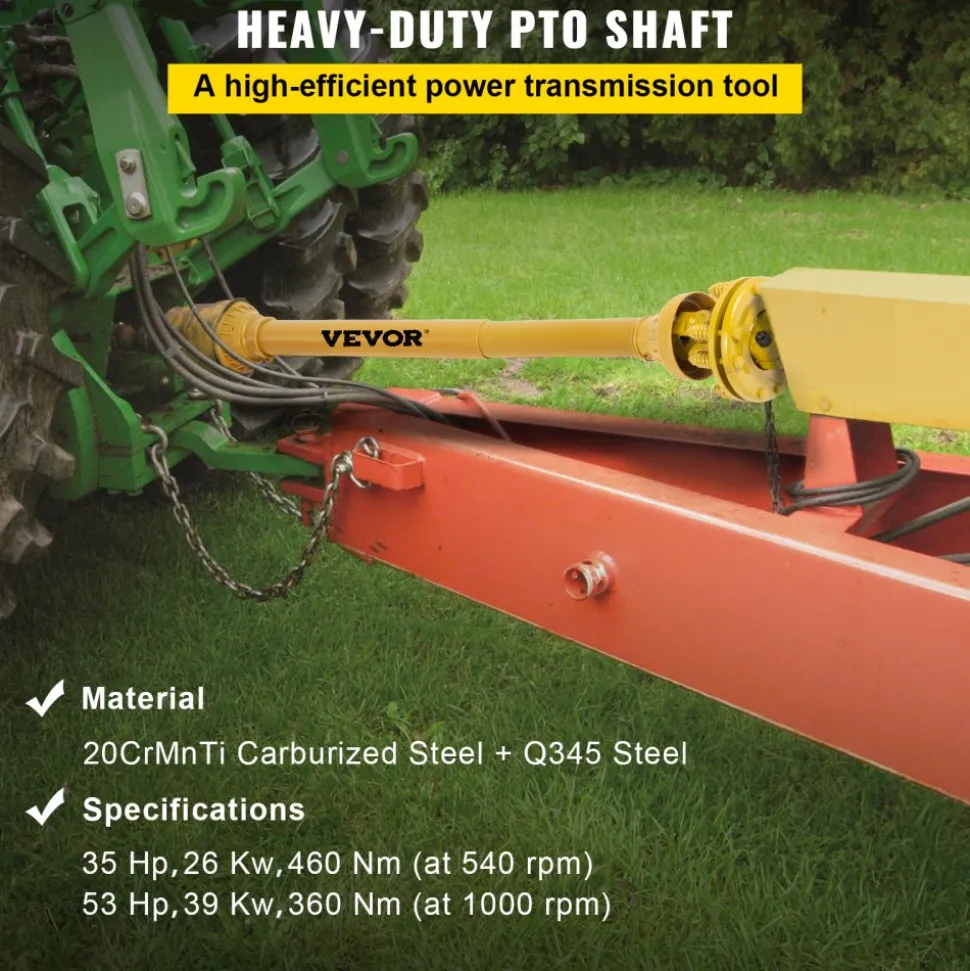 VEVOR PTO Shaft, 1-3/8" PTO Drive Shaft, 6 Spline Both Ends PTO Driveline Shaft, Series 5 Tractor PTO Shaft, 43"-57" Brush Hog PTO Shaft, Black PTO Shaft with Slip Clutch for Bush Hog/Finish Mower