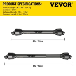 VEVOR PTO Shaft, 1-3/8" PTO Drive Shaft, 6 Spline Tractor, Round Implement Ends PTO Driveline Shaft, Series 4 Tractor PTO Shaft, 43"-61" Brush Hog PTO Shaft Black, for Finish Mower, Rotary Cutter
