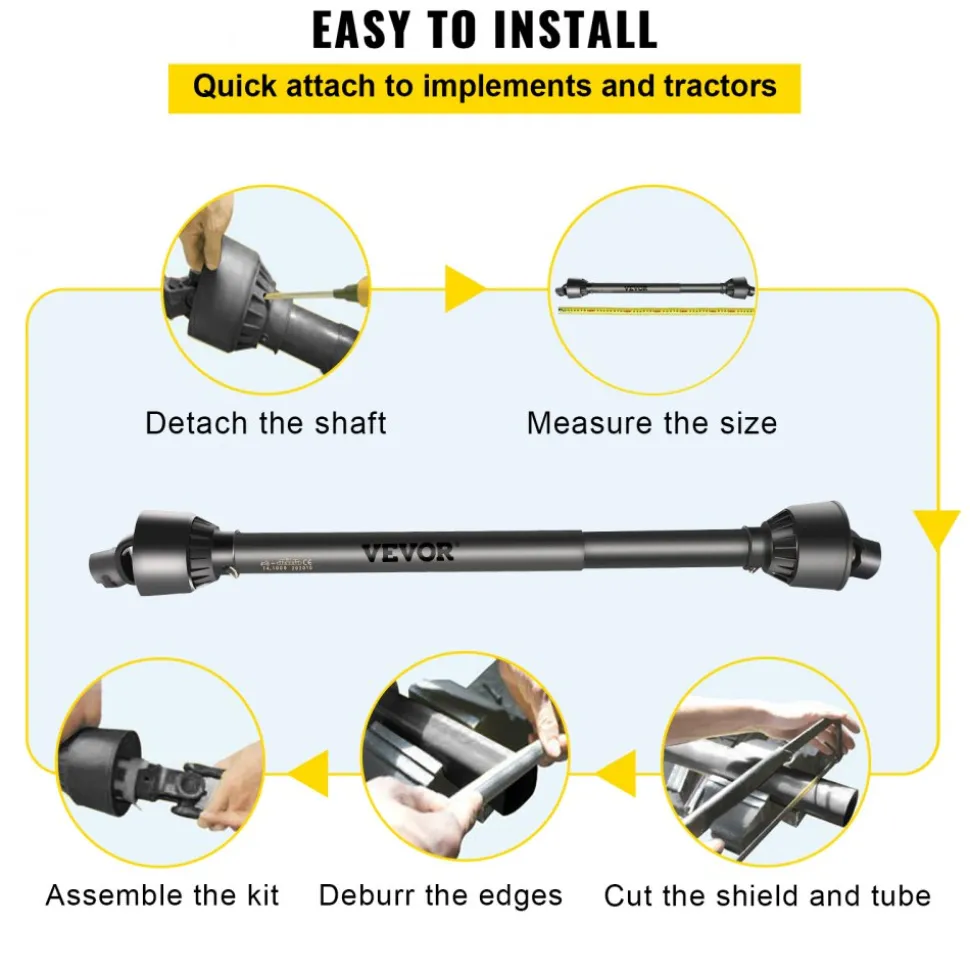 VEVOR PTO Shaft, 1-3/8" PTO Drive Shaft, 6 Spline Tractor, Round Implement Ends PTO Driveline Shaft, Series 4 Tractor PTO Shaft, 43"-61" Brush Hog PTO Shaft Black, for Finish Mower, Rotary Cutter