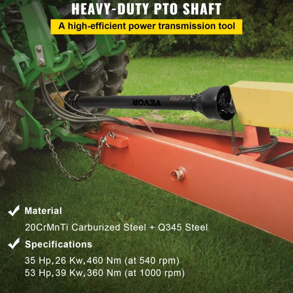 VEVOR PTO Shaft, 1-3/8" PTO Drive Shaft, 6 Spline Tractor, Round Implement Ends PTO Driveline Shaft, Series 4 Tractor PTO Shaft, 43"-61" Brush Hog PTO Shaft Black, for Finish Mower, Rotary Cutter