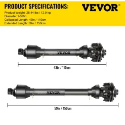 VEVOR PTO Shaft, 1-3/8” 6 Spline Tractor and Implement Ends PTO Driveline Shaft, Series 4 Tractor PTO Shaft, 43”-59” Brush Hog PTO Shaft with Slip Clutch Black, for Finish Mower, Rotary Cutter