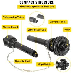 VEVOR PTO Shaft, 1-3/8” 6 Spline Tractor and Implement Ends PTO Driveline Shaft, Series 4 Tractor PTO Shaft, 43”-59” Brush Hog PTO Shaft with Slip Clutch Black, for Finish Mower, Rotary Cutter