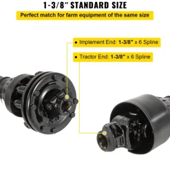 VEVOR PTO Shaft, 1-3/8” 6 Spline Tractor and Implement Ends PTO Driveline Shaft, Series 4 Tractor PTO Shaft, 43”-59” Brush Hog PTO Shaft with Slip Clutch Black, for Finish Mower, Rotary Cutter