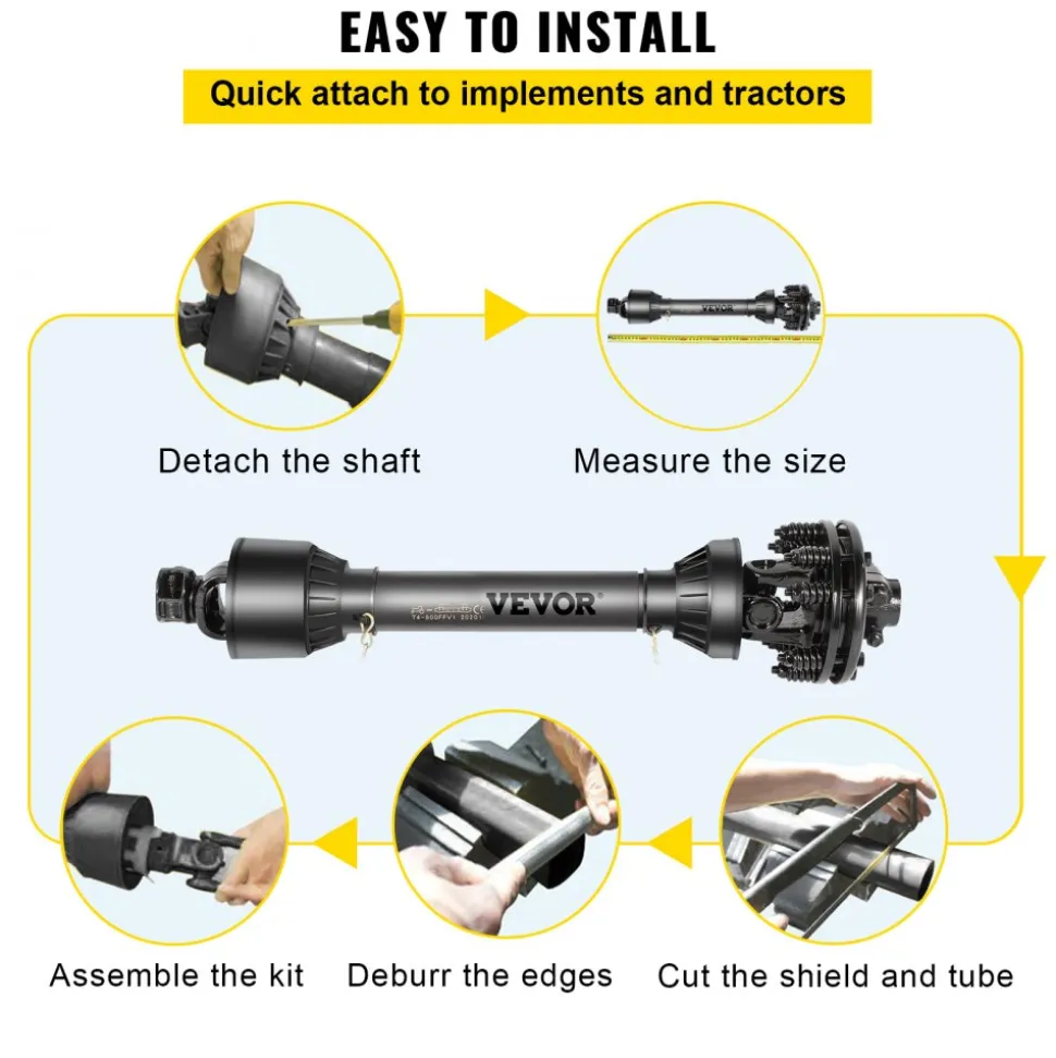 VEVOR PTO Shaft, 1-3/8” 6 Spline Tractor and Implement Ends PTO Driveline Shaft, Series 4 Tractor PTO Shaft, 43”-59” Brush Hog PTO Shaft with Slip Clutch Black, for Finish Mower, Rotary Cutter