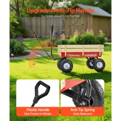 VEVOR Pull-Along Wagon for Kids, 39 inch Toddler Wagons with Wooden Panels & Handle, Supports up to 330 lbs, All-Terrain Utility Wagon Cart Birthday Present for Kids Gardening Beach, Red