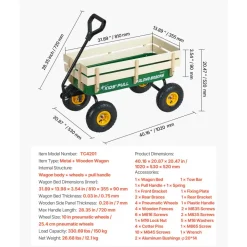 VEVOR Pull-Along Wagon for Kids, 39 inch Toddler Wagons with Wooden Panels & Handle, Supports up to 330 lbs, All-Terrain Utility Wagon Cart Birthday Present for Kids Gardening Beach, Green