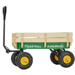 VEVOR Pull-Along Wagon for Kids, 39 inch Toddler Wagons with Wooden Panels & Handle, Supports up to 330 lbs, All-Terrain Utility Wagon Cart Birthday Present for Kids Gardening Beach, Green