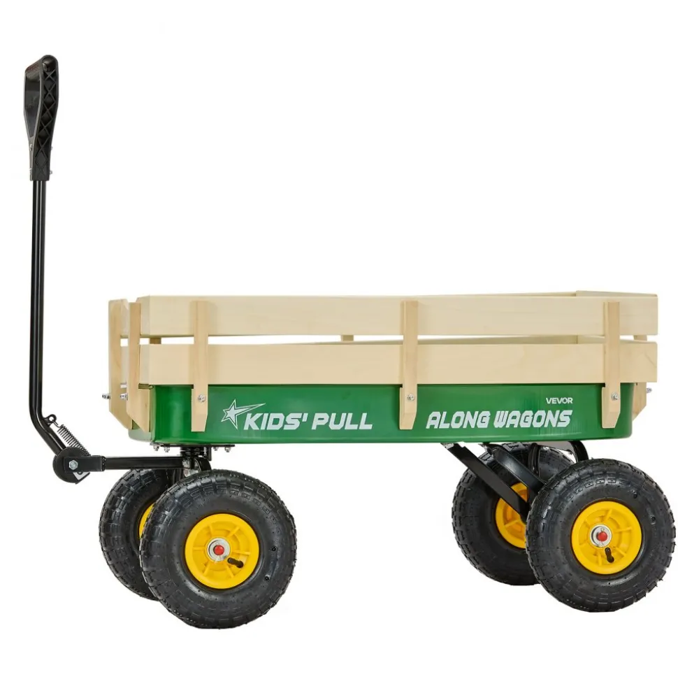 VEVOR Pull-Along Wagon for Kids, 39 inch Toddler Wagons with Wooden Panels & Handle, Supports up to 330 lbs, All-Terrain Utility Wagon Cart Birthday Present for Kids Gardening Beach, Green