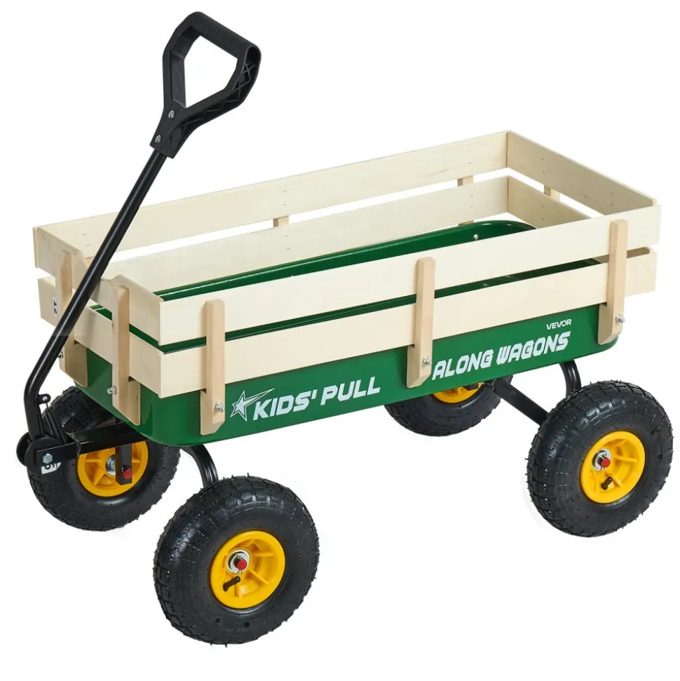 VEVOR Pull-Along Wagon for Kids, 39 inch Toddler Wagons with Wooden Panels & Handle, Supports up to 330 lbs, All-Terrain Utility Wagon Cart Birthday Present for Kids Gardening Beach, Green