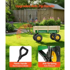 VEVOR Pull-Along Wagon for Kids, 39 inch Toddler Wagons with Wooden Panels & Handle, Supports up to 330 lbs, All-Terrain Utility Wagon Cart Birthday Present for Kids Gardening Beach, Green