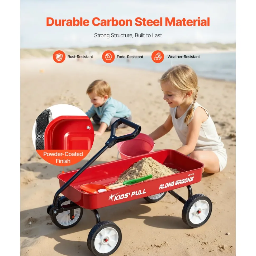 VEVOR Pull-Along Wagon for Kids, 39 in Toddler Wagons with Foldable Wooden Panel & Handle, Supports up to 551 lbs, 10" All-Terrain Tires, Utility Wagon Cart Birthday Present for Kids Gardening Beach
