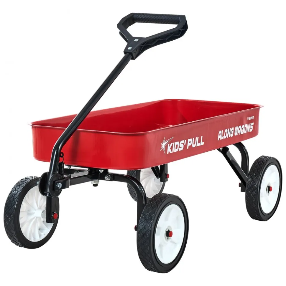 VEVOR Pull-Along Wagon for Kids, 39 in Toddler Wagons with Foldable Wooden Panel & Handle, Supports up to 551 lbs, 10" All-Terrain Tires, Utility Wagon Cart Birthday Present for Kids Gardening Beach