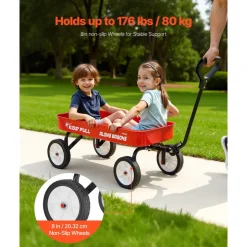 VEVOR Pull-Along Wagon for Kids, 39 in Toddler Wagons with Foldable Wooden Panel & Handle, Supports up to 551 lbs, 10