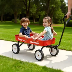 VEVOR Pull-Along Wagon for Kids, 39 in Toddler Wagons with Foldable Wooden Panel & Handle, Supports up to 551 lbs, 10