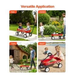 VEVOR Pull-Along Wagon for Kids, 39 in Toddler Wagons with Foldable Wooden Panel & Handle, Supports up to 551 lbs, 10