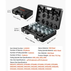 VEVOR Pull and Press Sleeve Kit, 28 PCS, Steel Bush Removal Insertion Sleeve Tools with Carrying Case, Compatible with LCV and HGV Engines, for Removing and Installing Bushings, Bearings, and Seals