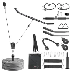 VEVOR Pulley System, 2 PCS LAT and Lift Pulley System, Gym Rack Pulleys Attachment with two Steel Cables, Short Bar, Dual Grip Handles, Cable Machine for Bicep, Shoulder, Back, Up to 330 lbs Capacity