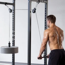 VEVOR Pulley System, 2 PCS LAT and Lift Pulley System, Gym Rack Pulleys Attachment with two Steel Cables, Short Bar, Dual Grip Handles, Cable Machine for Bicep, Shoulder, Back, Up to 330 lbs Capacity