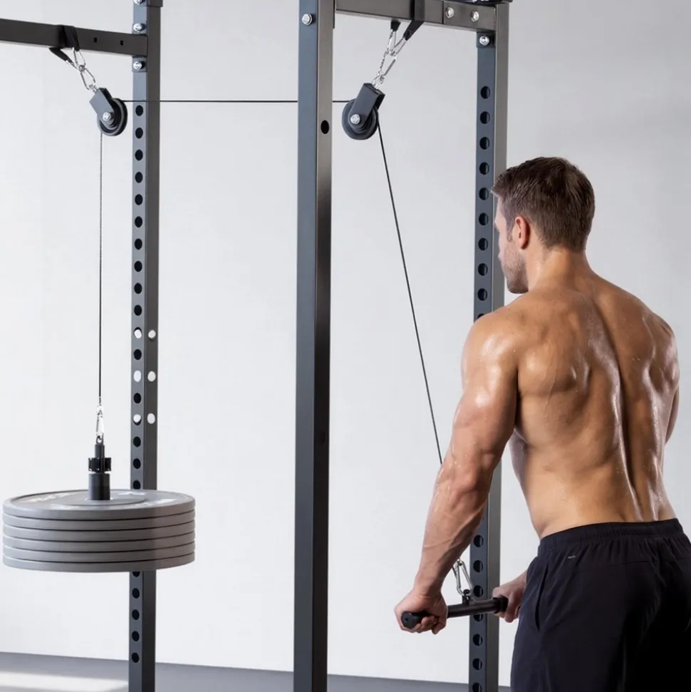 VEVOR Pulley System, 2 PCS LAT and Lift Pulley System, Gym Rack Pulleys Attachment with two Steel Cables, Short Bar, Dual Grip Handles, Cable Machine for Bicep, Shoulder, Back, Up to 330 lbs Capacity