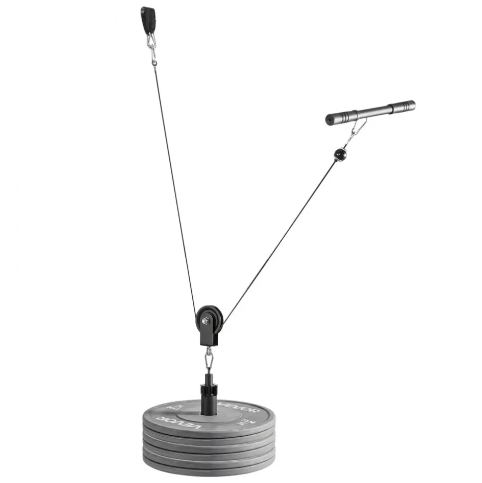VEVOR Pulley System, 2 PCS LAT and Lift Pulley System, Gym Rack Pulleys Attachment with two Steel Cables, Short Bar, Dual Grip Handles, Cable Machine for Bicep, Shoulder, Back, Up to 330 lbs Capacity